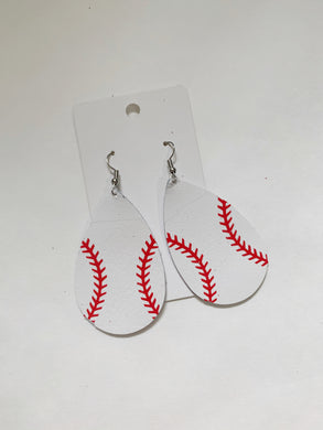 Baseball Teardrop Leather Earrings (can personalize with number)