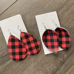Red Buffalo Plaid Small Check Leather Earrings