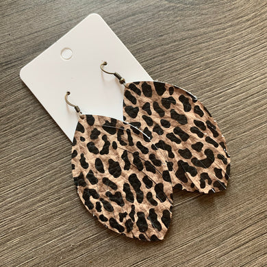 Animal Print Fringe Leather Earrings