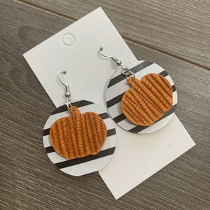 Striped Circle Pumpkin Leather Earrings