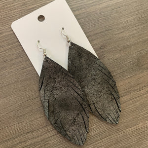 Dark Gray Shimmer Fringe Leather Earrings