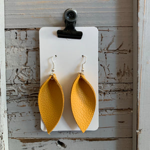Mustard Yellow Small Petal Leather Earrings