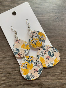 Yellow Floral Drop Cork Leather Earrings