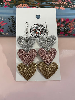 Glitter Metallic Heart Drop Leather Earrings