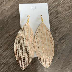 Rose Gold Shimmer Skinny Feather Leather Earrings