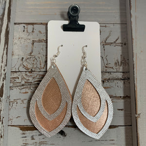 Silver and Rose Gold Double Teardrop Leather Earrings