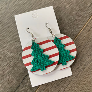 Christmas Striped Circle Drop Leather Earrings