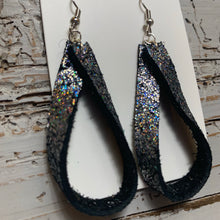 Black Shimmer Loop Leather Earrings