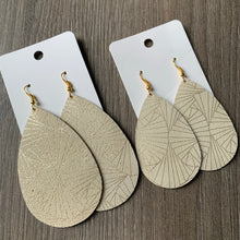 Cream and Gold Large and Classic Teardrop Leather Earrings