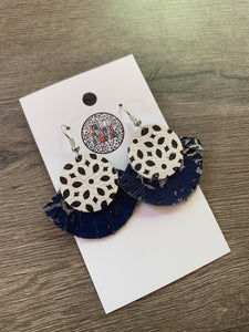 Black, White and Blue Small Circle Earrings