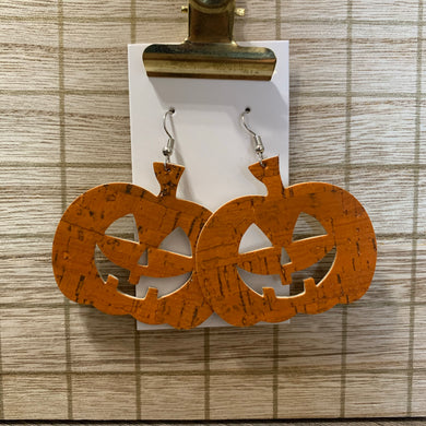 Jack O’Lantern Pumpkin Cork Leather Earrings