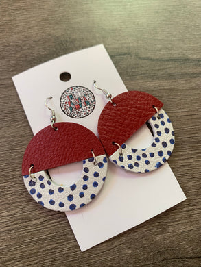 Red White and Blue Circle Leather Earrings