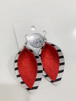 Red And Black Striped Double Petal Leather Earrings