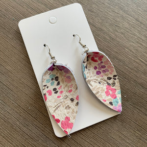 Small White Floral Petal Leather Earrings