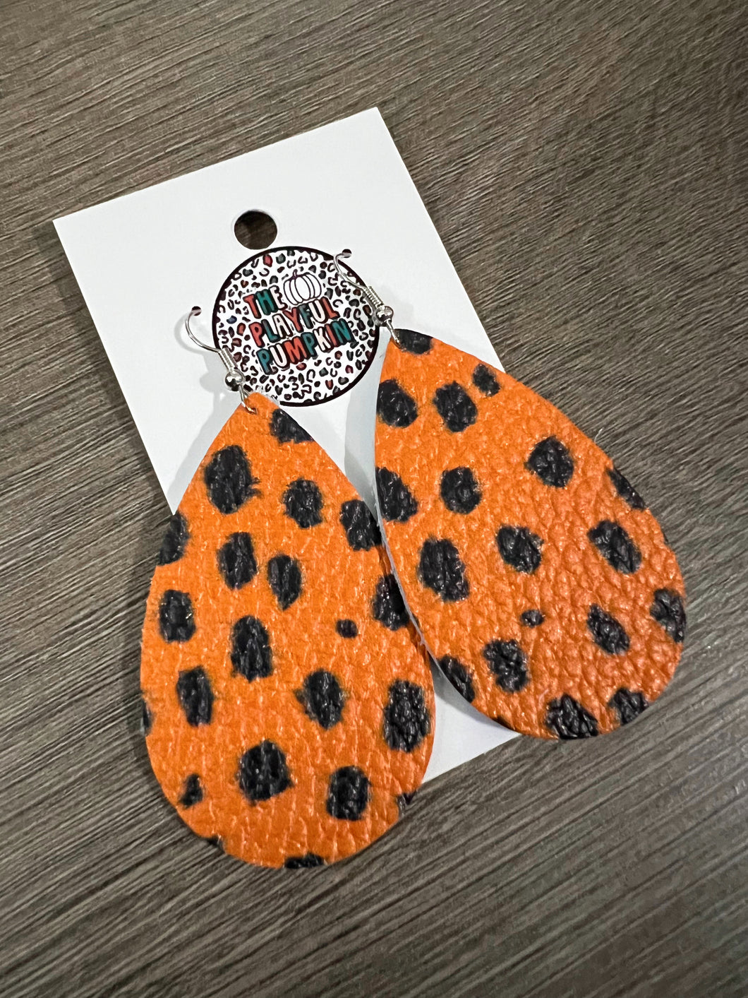 Orange Spot Teardrop Leather Earrings