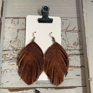 Brown Small Fringe Leather Earrings