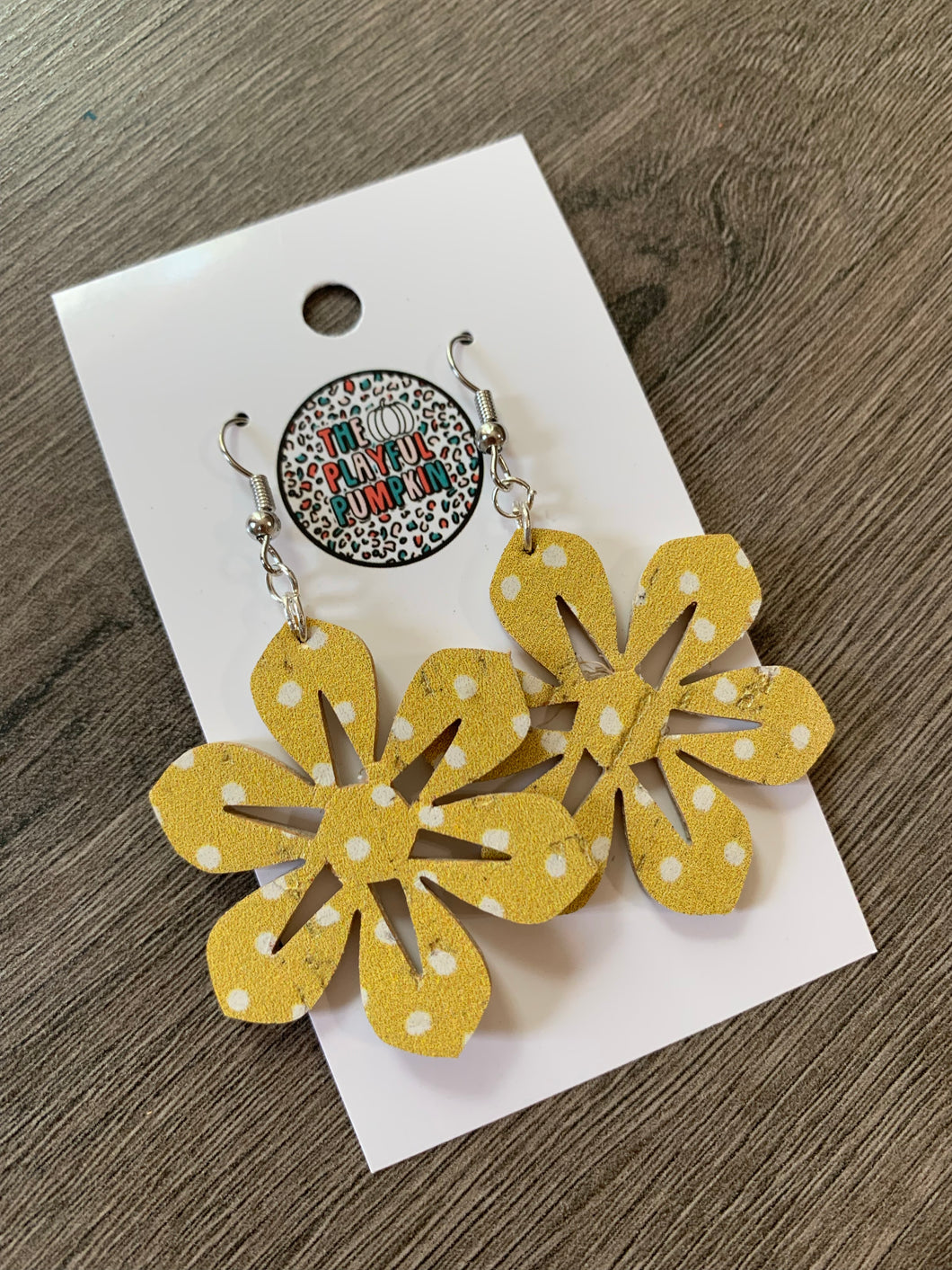 Yellow Dot Cork Flower Earrings