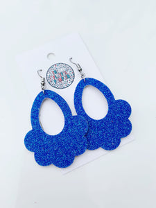 Blue Glitter Scallop Leather Earrings