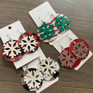 Christmas Circle Snowflake Layered Leather Earrings