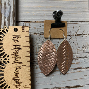 Rose Gold Braided Leaf Leather Earrings