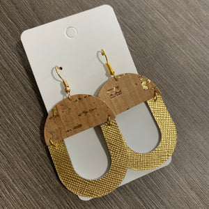 Gold Open Cork Leather Earrings