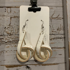 White Cork Knot Leather Earrings