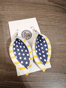 Blue and Yellow Double Petal Leather Earrings Theo