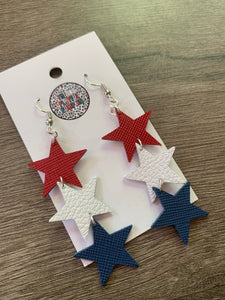 Red White and Blue Star Leather Earrings