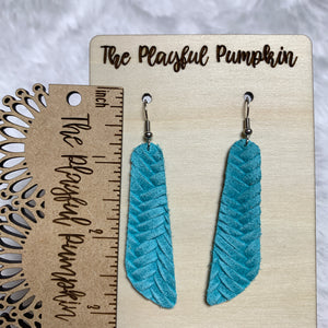 Turquoise Braided Skinny Oblong Leather Earrings