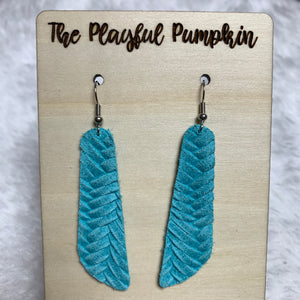 Turquoise Braided Skinny Oblong Leather Earrings