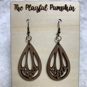 Looped Brown Teardrop Wood Earrings