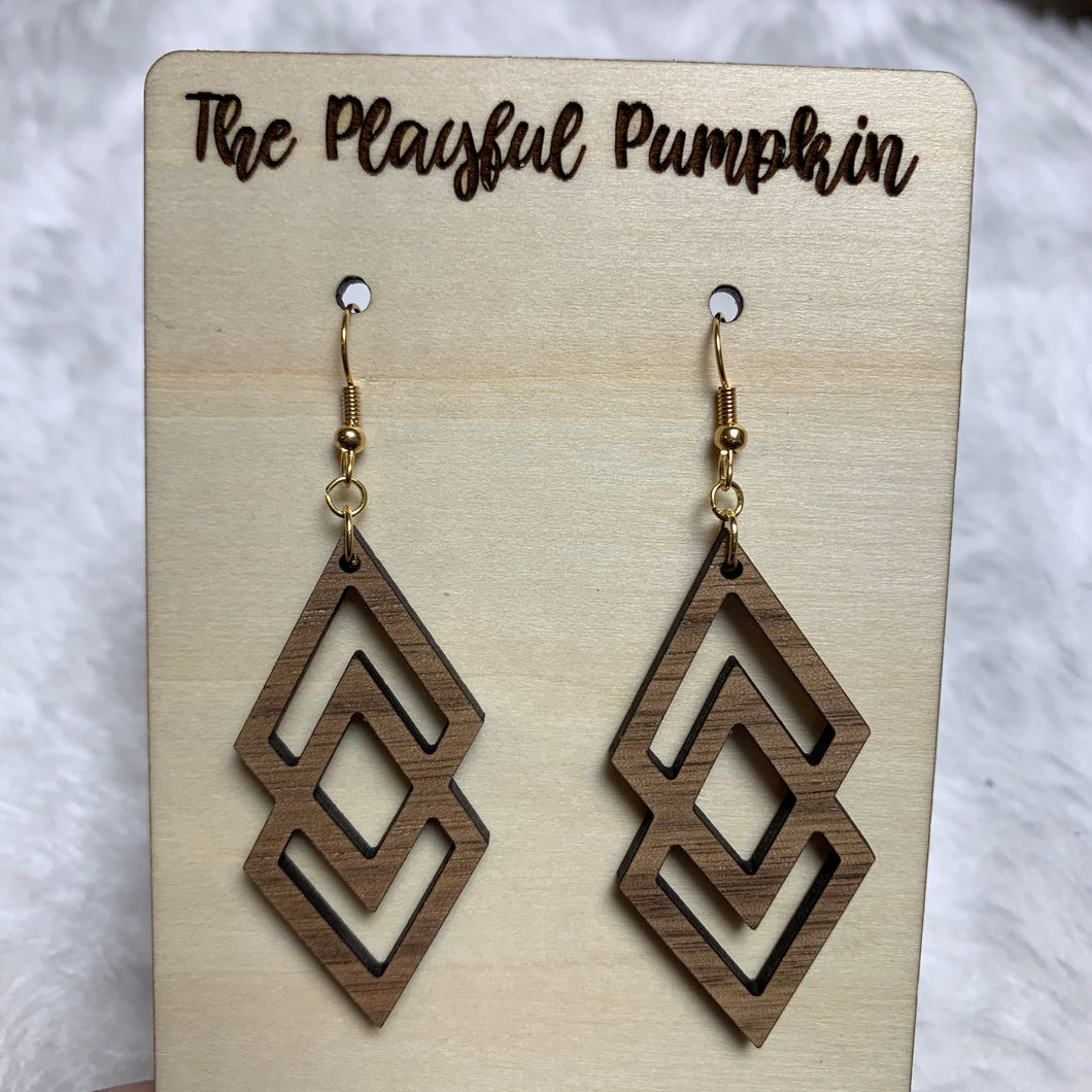 Double Diamond Wood Earrings