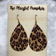 Cheetah and Gold Leather backed Cork Earrings